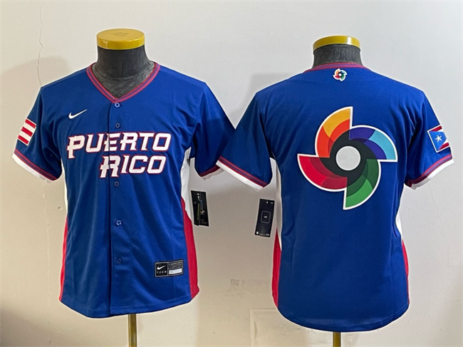 Youth Puerto Rico Baseball Royal 2026 World Baseball Classic Big Logo Road Stadium Stitched Baseball Jersey